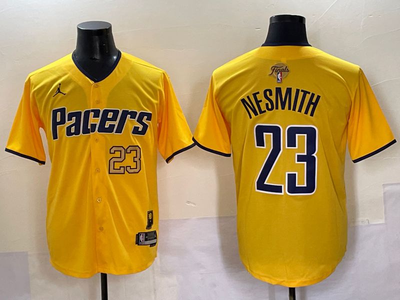 Men 2025 Indiana Pacers 23 Nesmith Yellow Joint Name NBA Jersey style 10